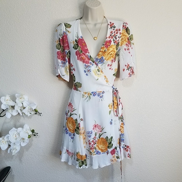 Reformation Monica Crepe Ruffle Wrap Mini Dress - Picture 2 of 10